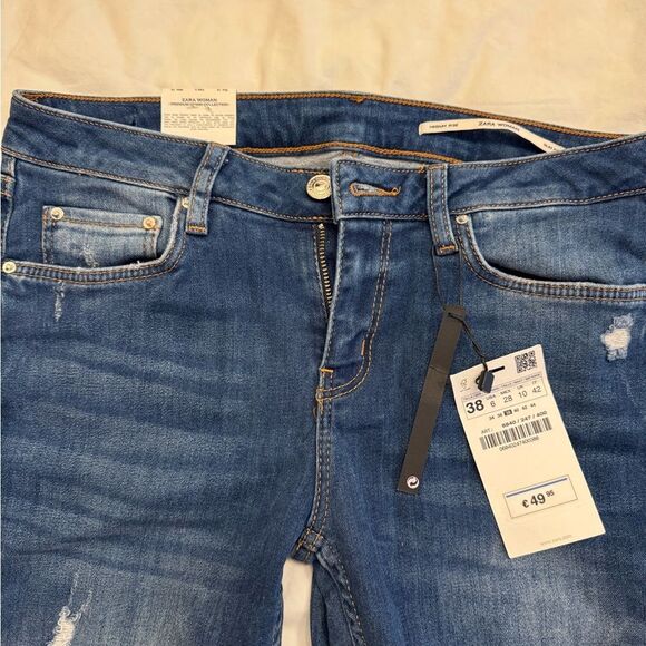NEW Zara Premium Denim - Dark Blue Distressed Jeans. Purchased in Europe - Picture 3 of 4